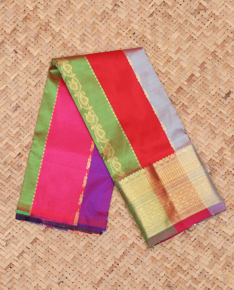 Multi-Color Striped Pure Silk Navarathna Pavadai Material Set