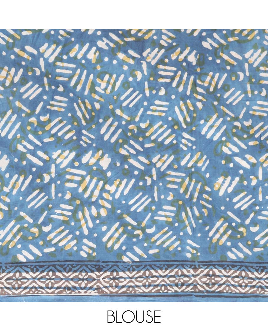 light blue floral design mul mul cotton saree with self geometric design border & floral design pallu
