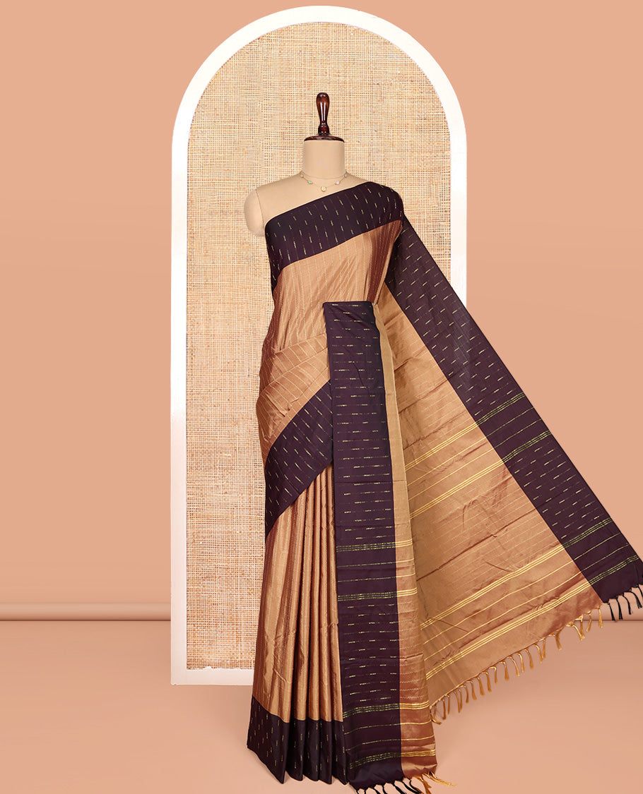 Orange Aarani Gift Saree, Subtly Woven with Zig-Zag Stripes on Its Body, Complemented by a Contrast Striped Border, Subtle Striped Pallu, and Paired with a Matching Blouse
