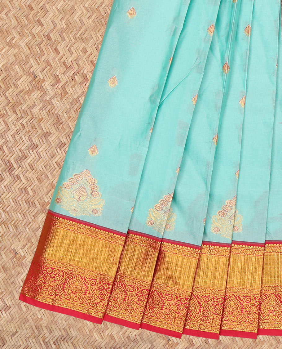 Blue Budget Silk Saree, Accentuated with Zari Buttas, a Contrast Traditional Zari Border, Grand Pallu, and a Contrast Blouse