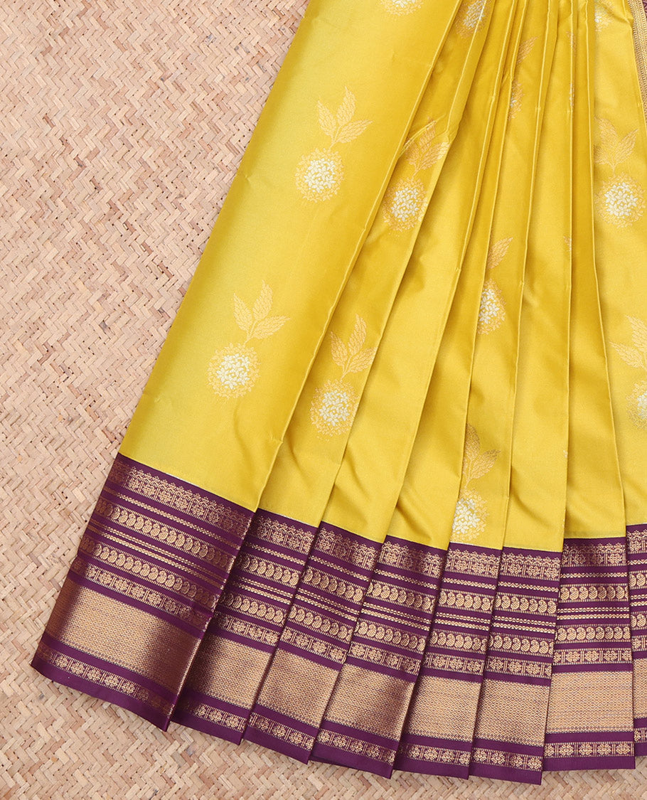 Yellow Floral Butta Budget Silk Saree