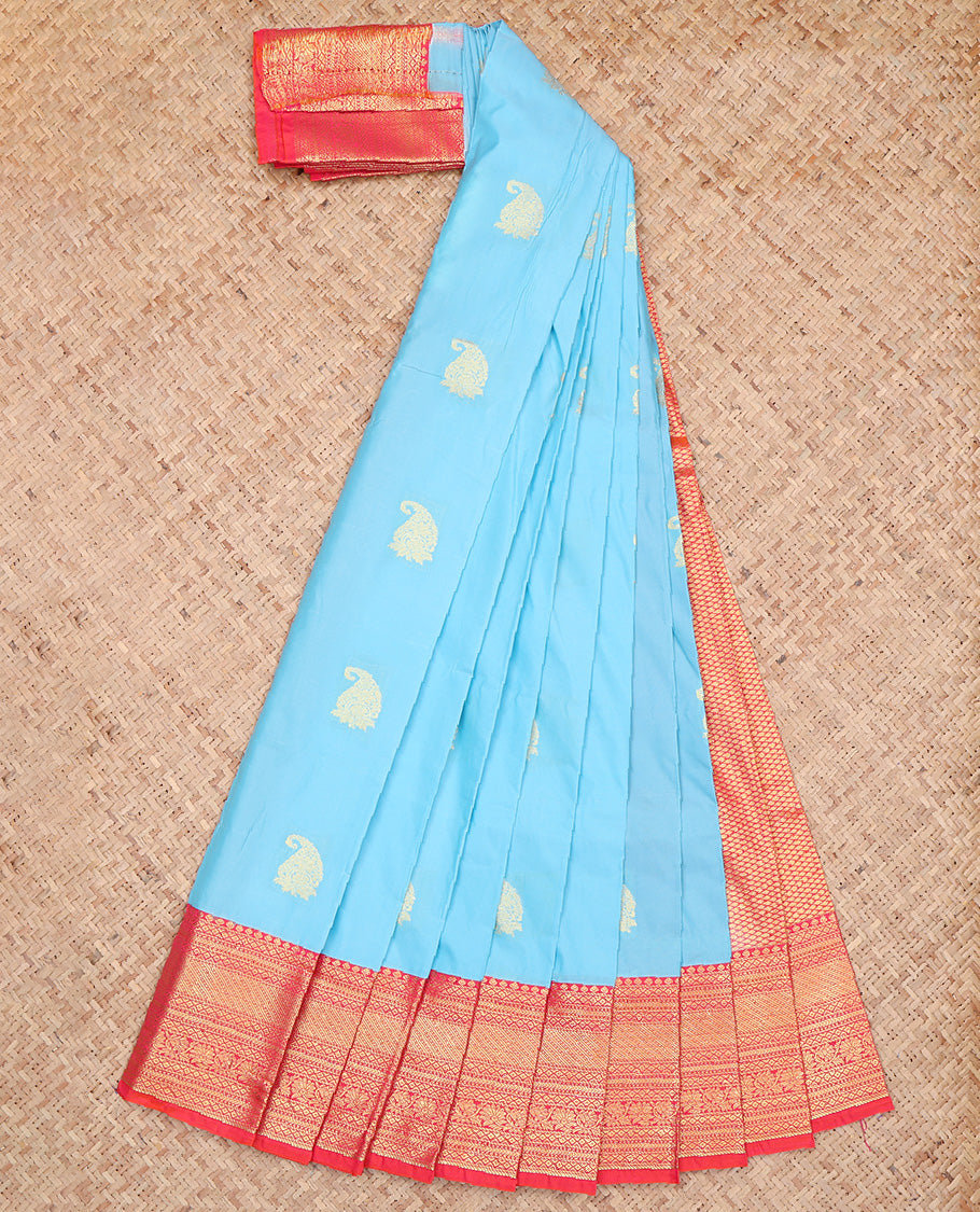 Blue Paisley Butta Budget Silk Saree