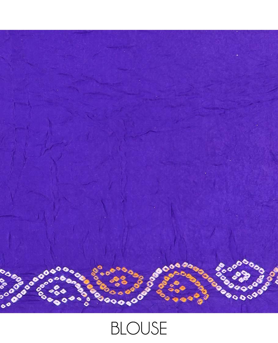 Ink blue geometric themed bandhani dotted bandhani silk saree, butta enclosed thick zari checked gharchola pallu