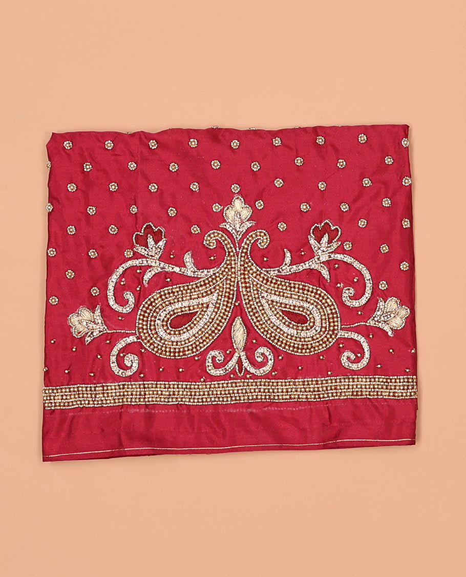 Red paisley with motifs aari embroidery material blouse