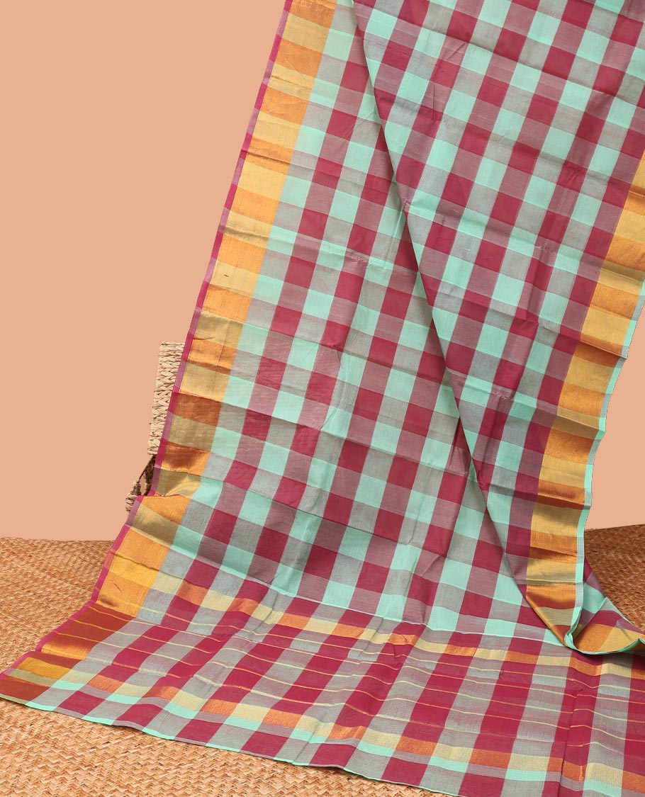 Multi checked chirla cottton saree with contrast zari border