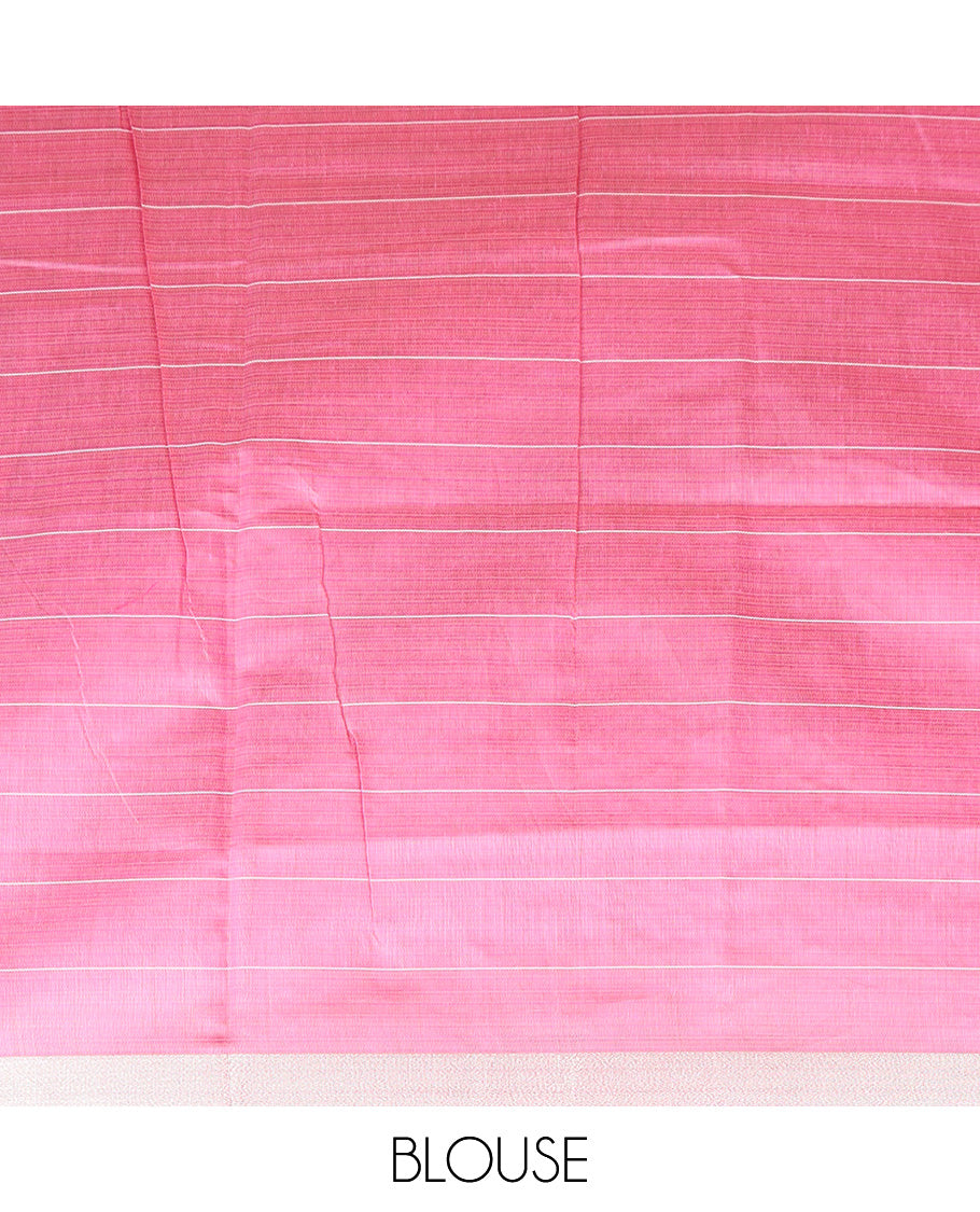 Blue checked with floral embroidered chirala cotton saree, plain border, and contrast striped pallu