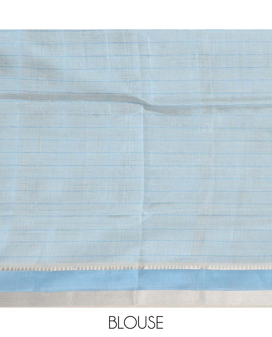 Cream checked Mangalagiri cotton saree with contrast temple border, and striped pallu