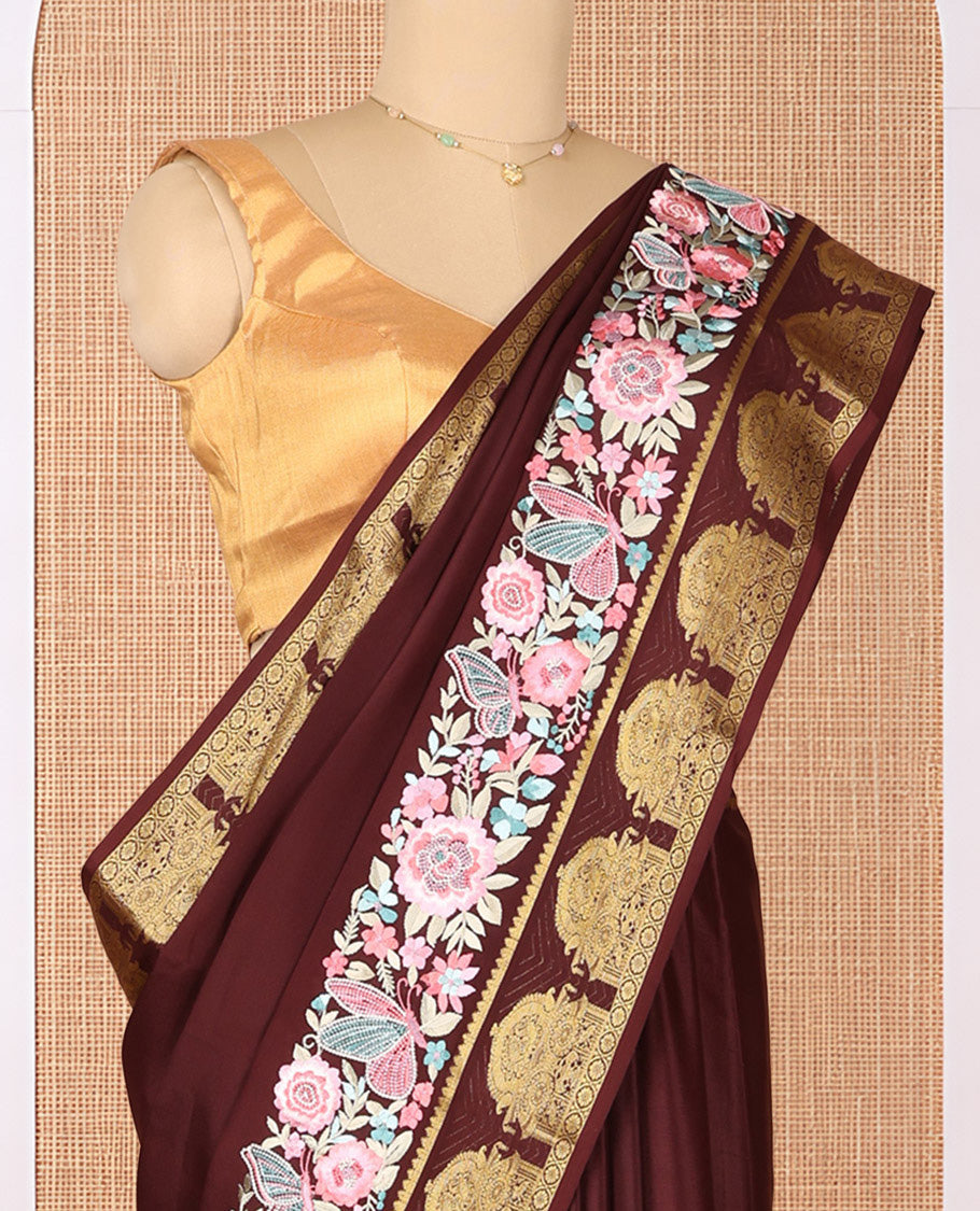 Brown Plain Mysore Silk Saree