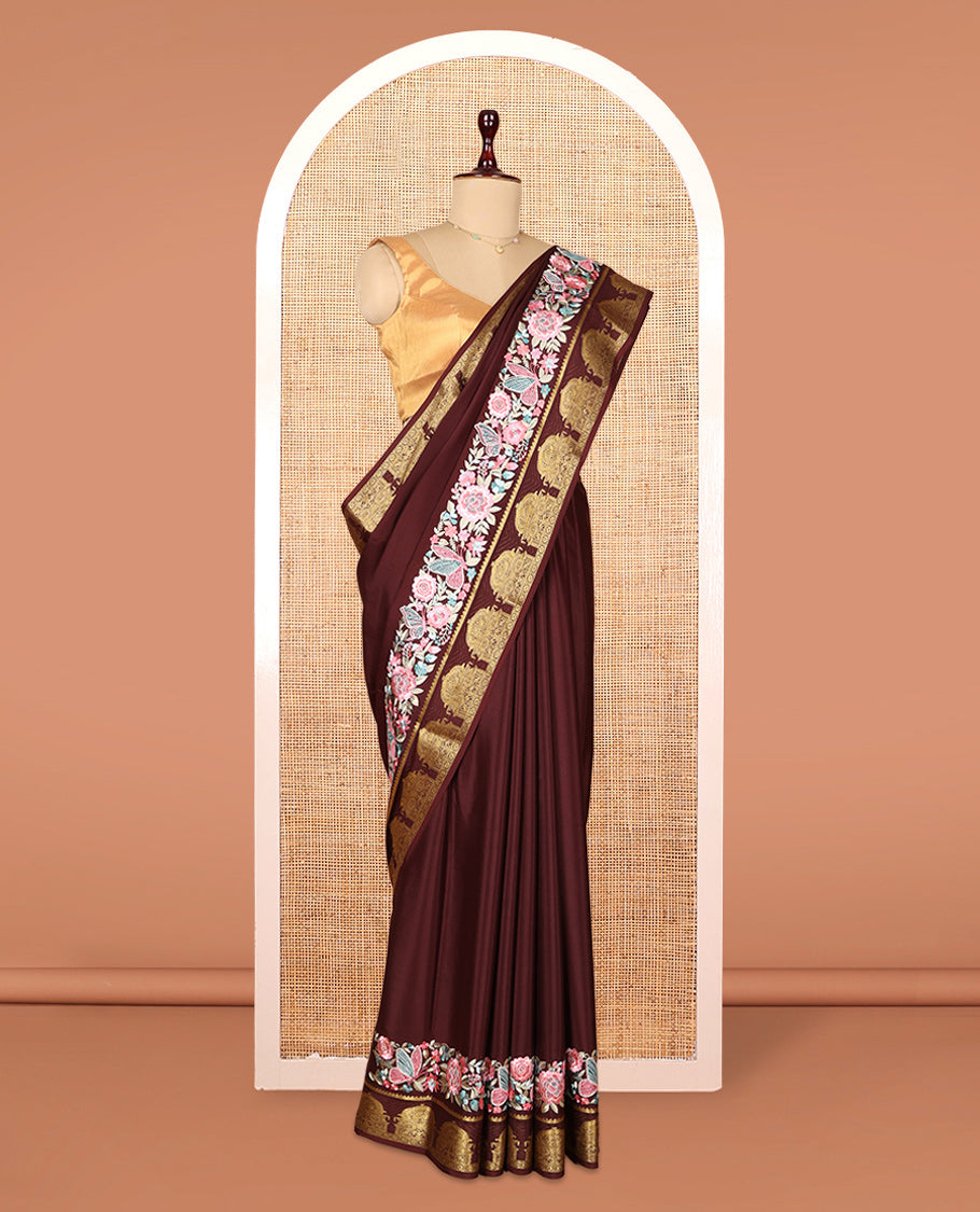 Brown Plain Mysore Silk Saree
