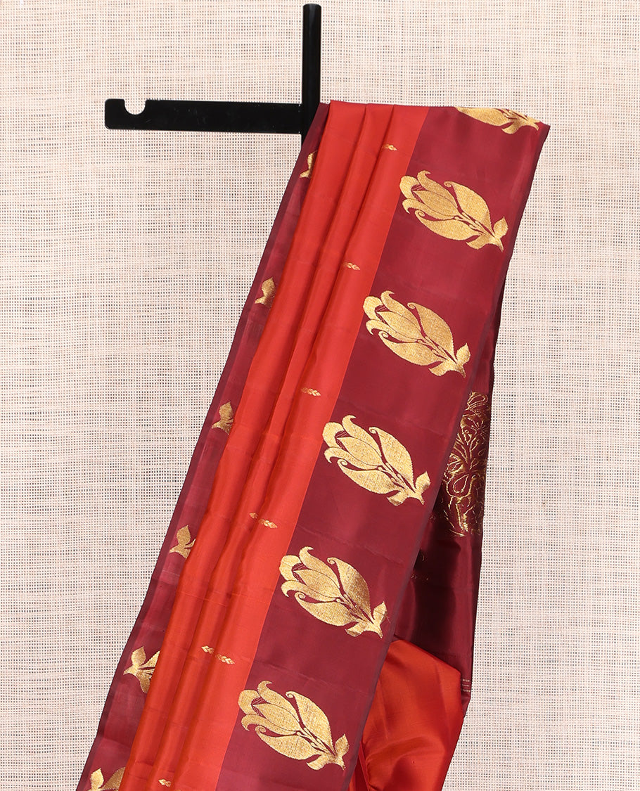 Red Kanchipuram Silk Saree Featuring Zari Buttas