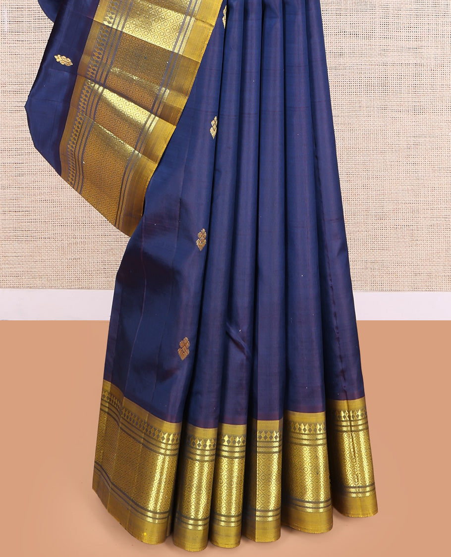 Blue Contrast Kanchipuram Silk Saree