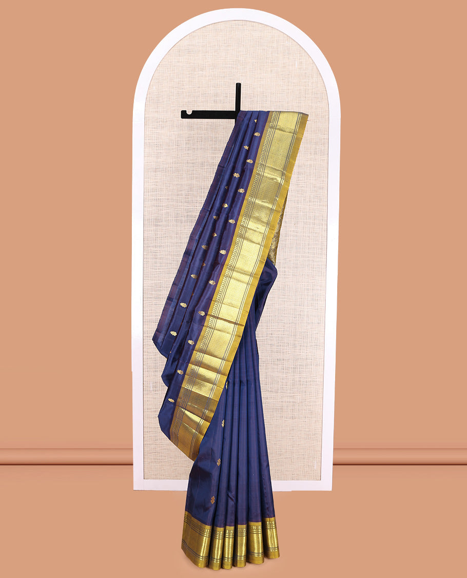 Blue Contrast Kanchipuram Silk Saree