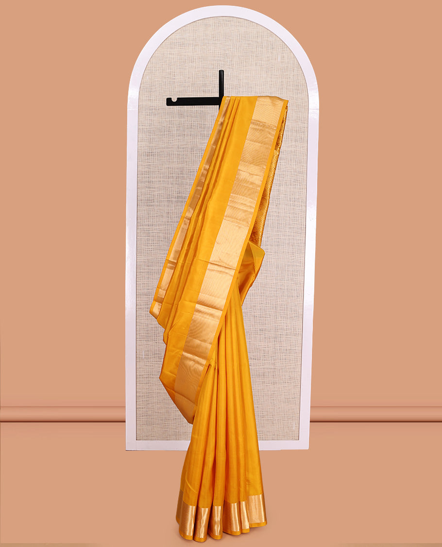 Yellow Plain Kanchipuram Silk Saree