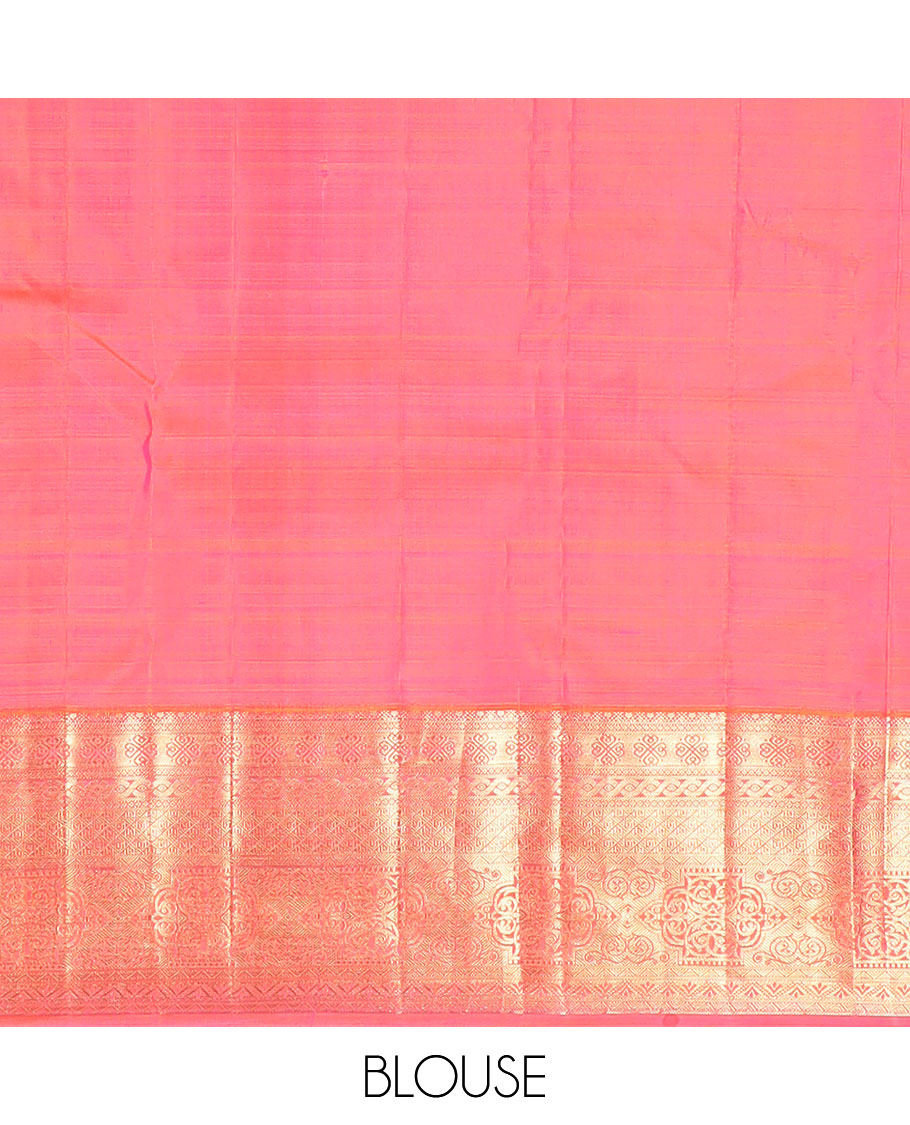 Pink zari floral jacquard Kanchipuram silk saree, traditional zari border & intricate motifs pallu woven in zari