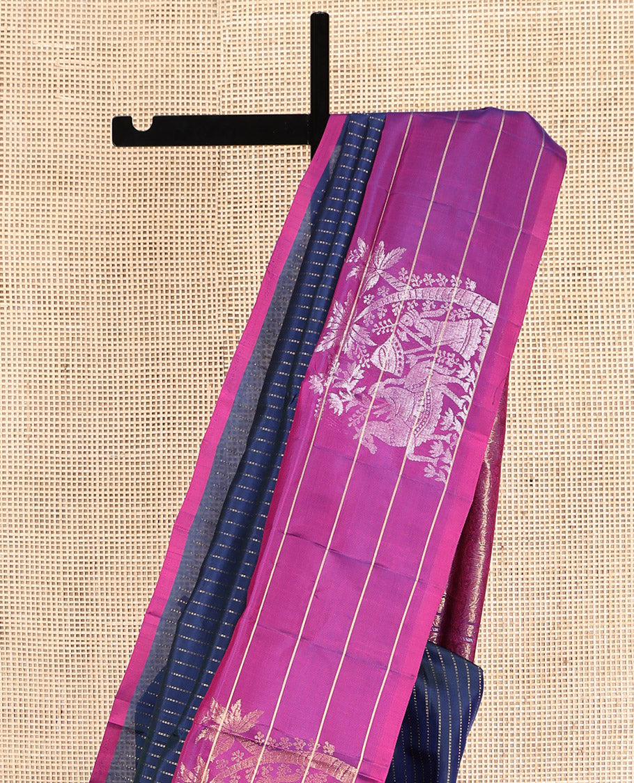 Blue Mayuri Lite Silk Mix Saree, Mesmerized with Zari Stripes, Complemented by Contrast Uniquely Woven Border, Grand Pallu and a Contrast Blouse