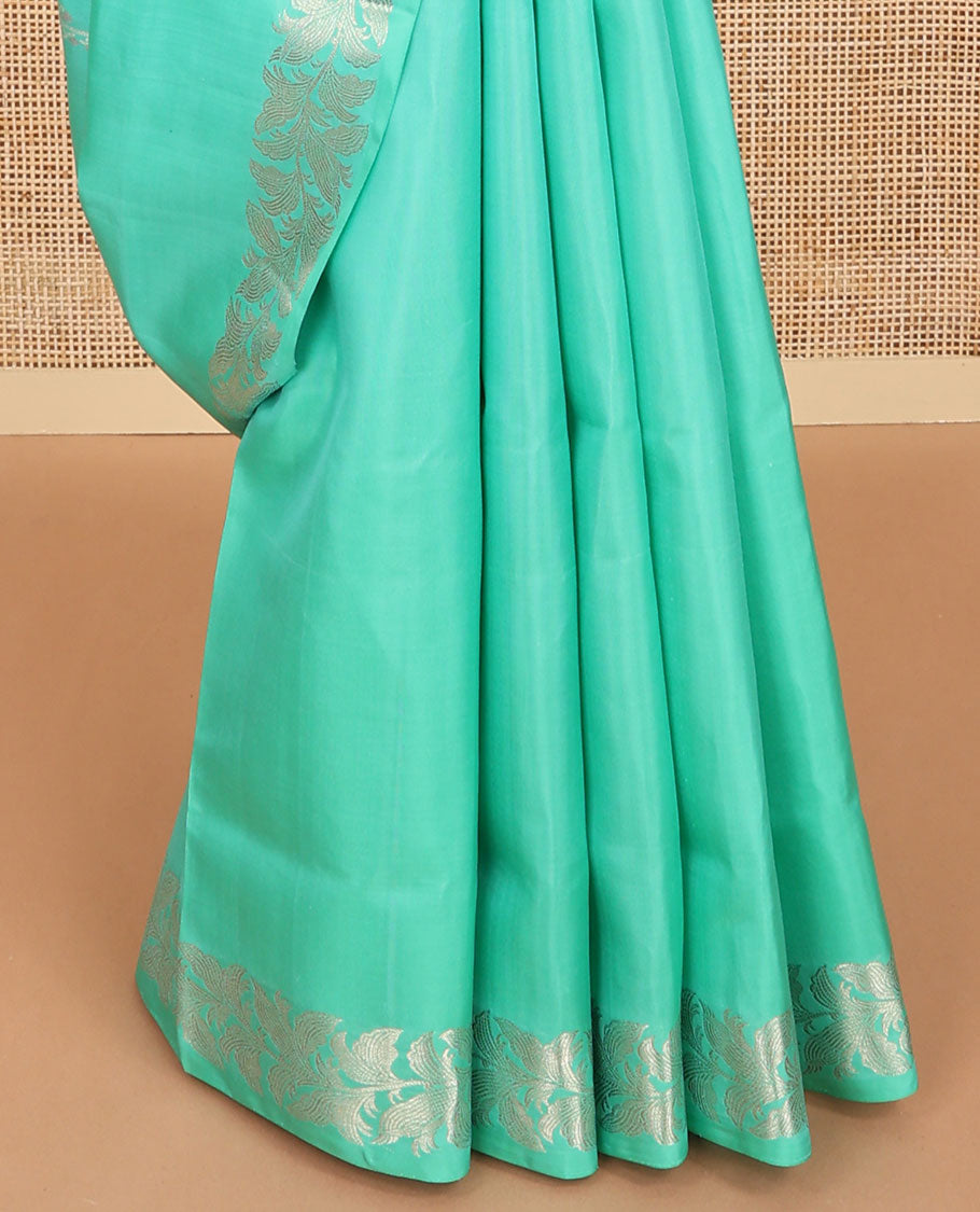 Sea blue all-over floral design mayuri soft silk saree with self floral design border