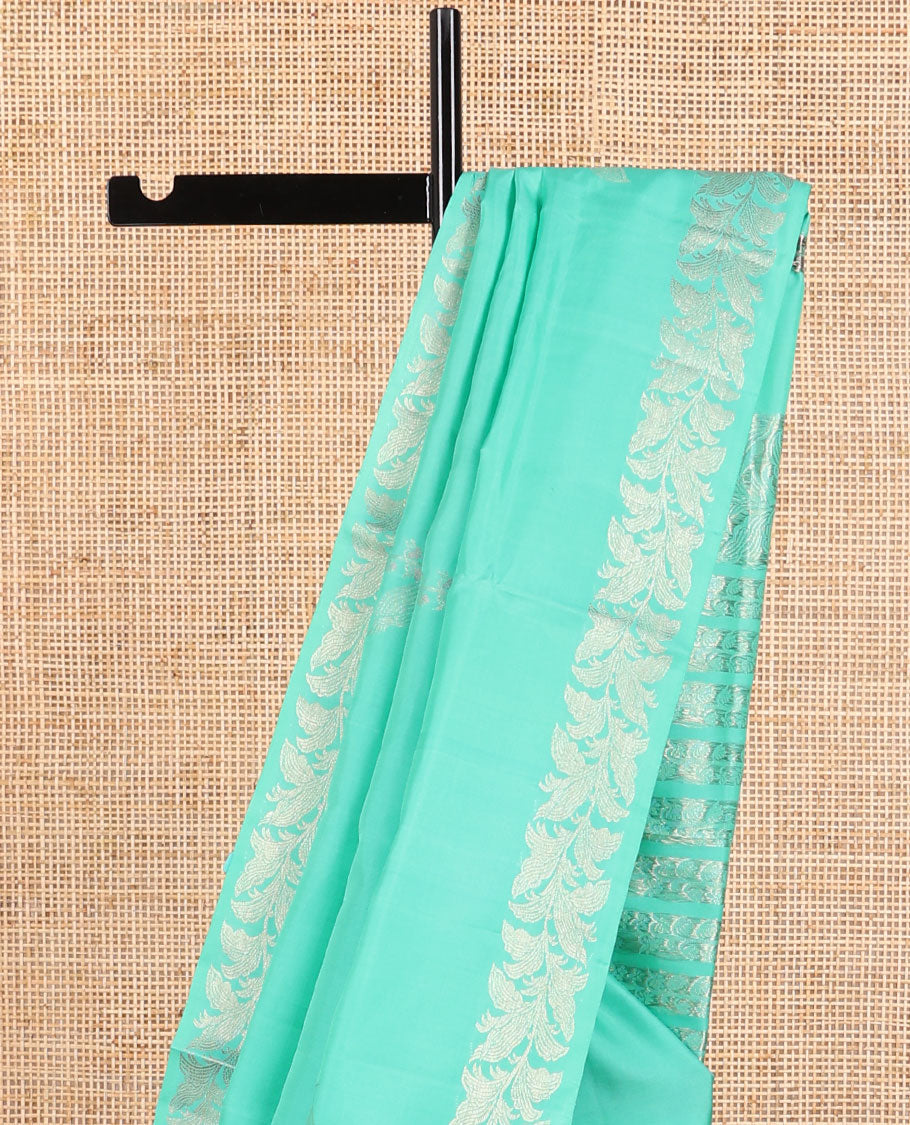 Sea blue all-over floral design mayuri soft silk saree with self floral design border