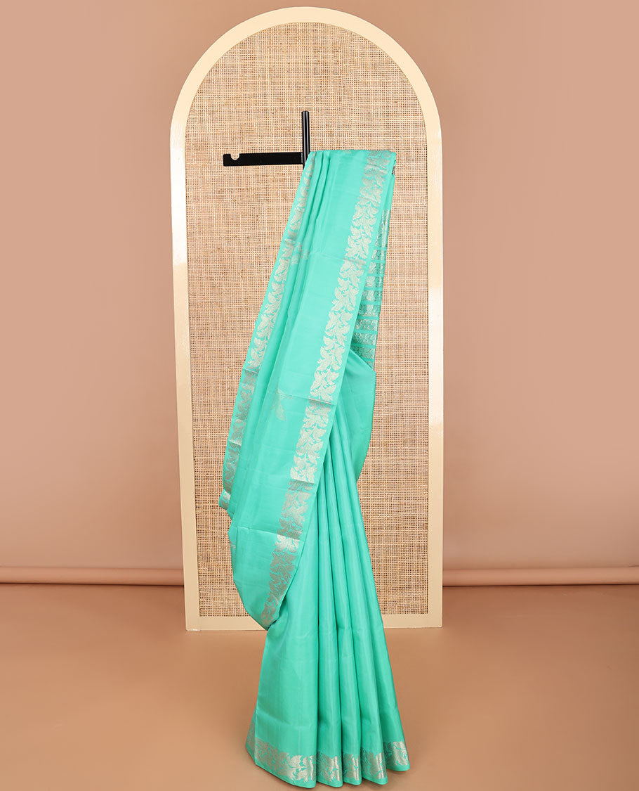 Sea blue all-over floral design mayuri soft silk saree with self floral design border