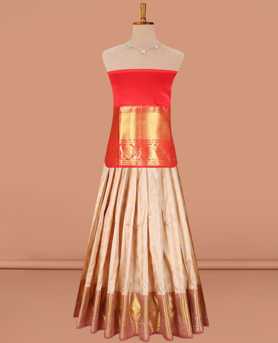 Off-White Pure Silk Navarathna Pavadai Material Set
