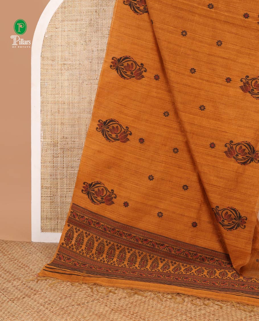 Borderless mustard thread butta linen slub saree with rich thread weaving pallu along with butta design blouse