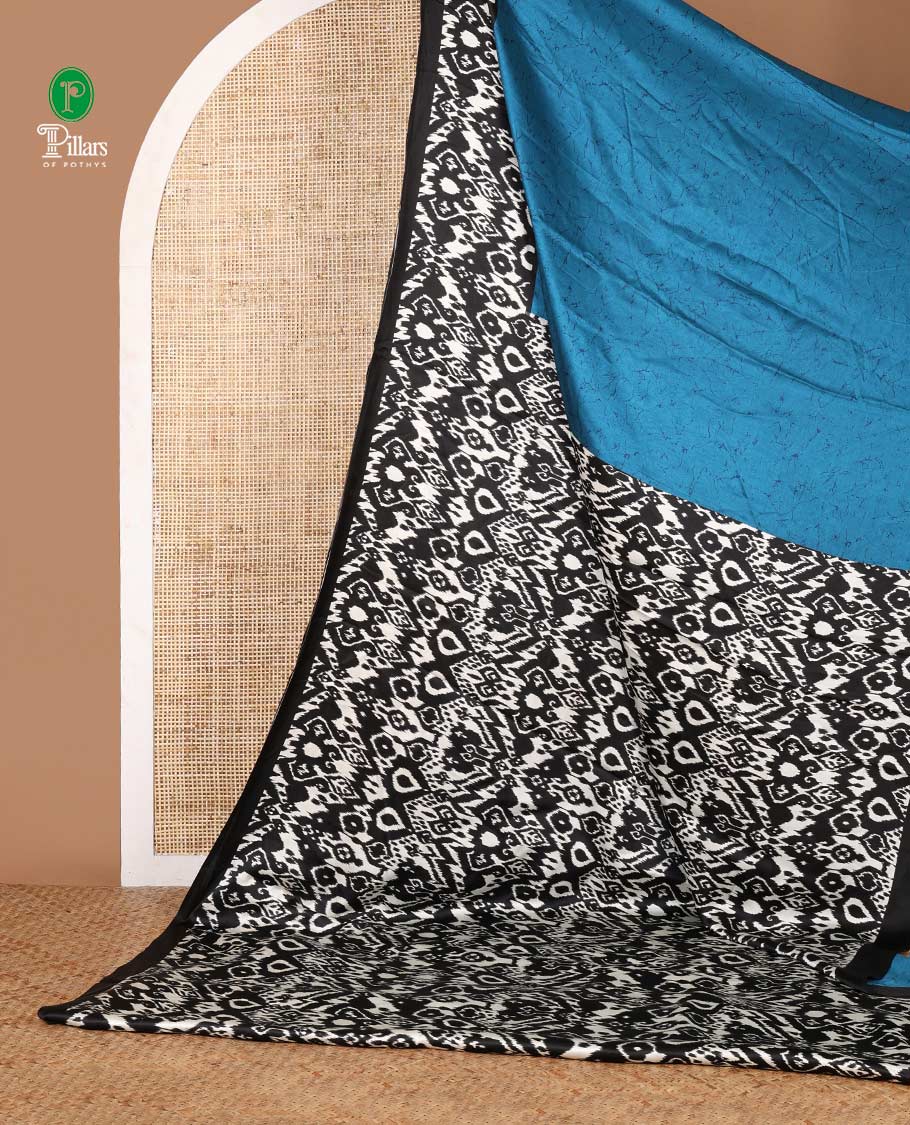 Blue ikkat weaving printed gajji silk saree with ikkat printed border & ikkat printed pallu along with ikkat printed blouse