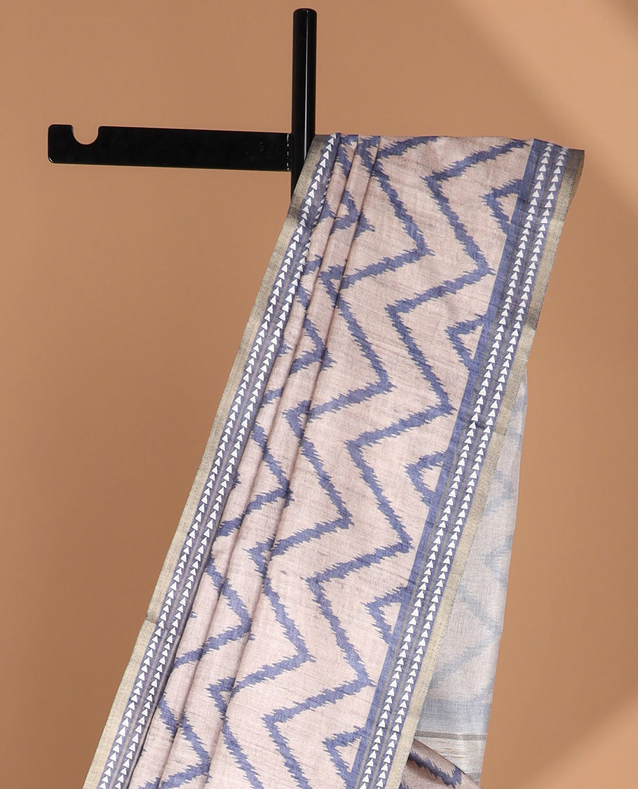 Crean zig zag digital printed semi tussar saree with arrow design border & kicha design pallu along with contrast lining blouse