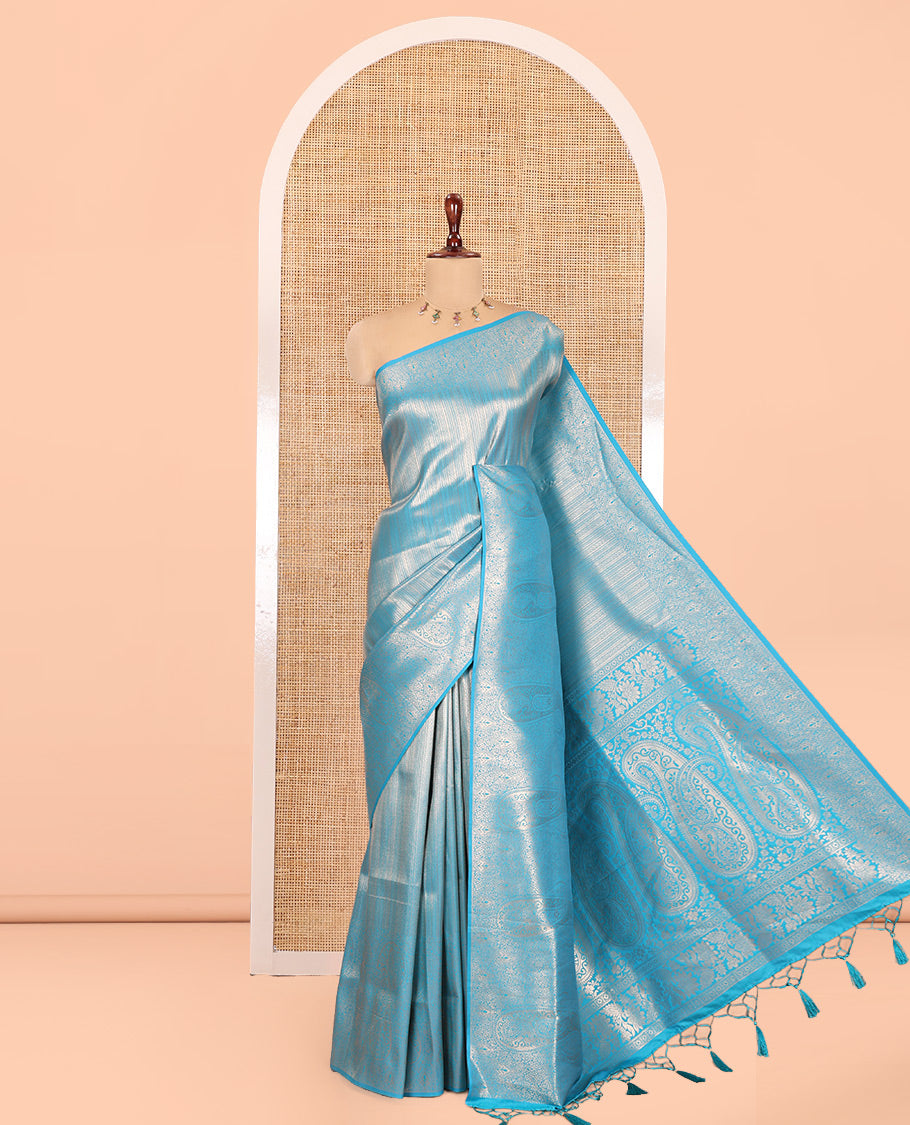 Peacock Elite Soft Silk Saree Features Jacquard Design, a Zari Border, Paisley Pallu, Matching Blouse