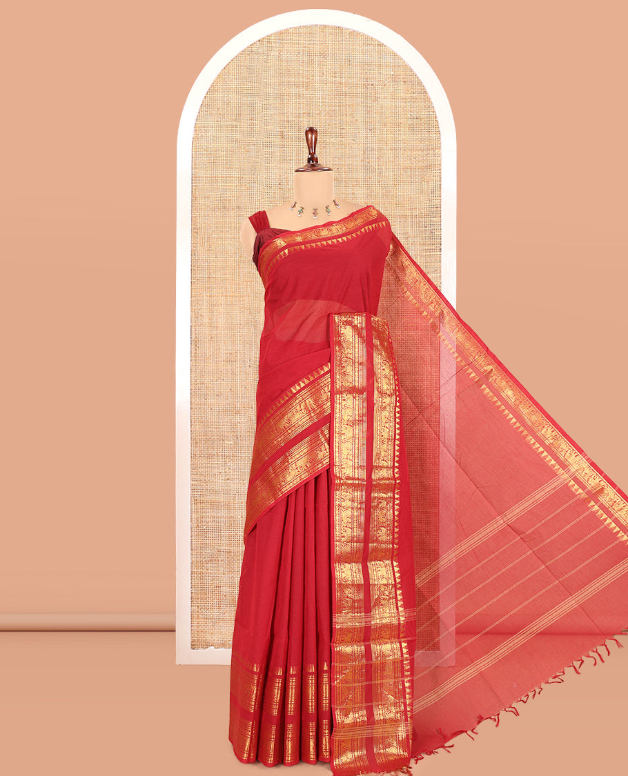 Red Plain Chettinad Cotton Saree