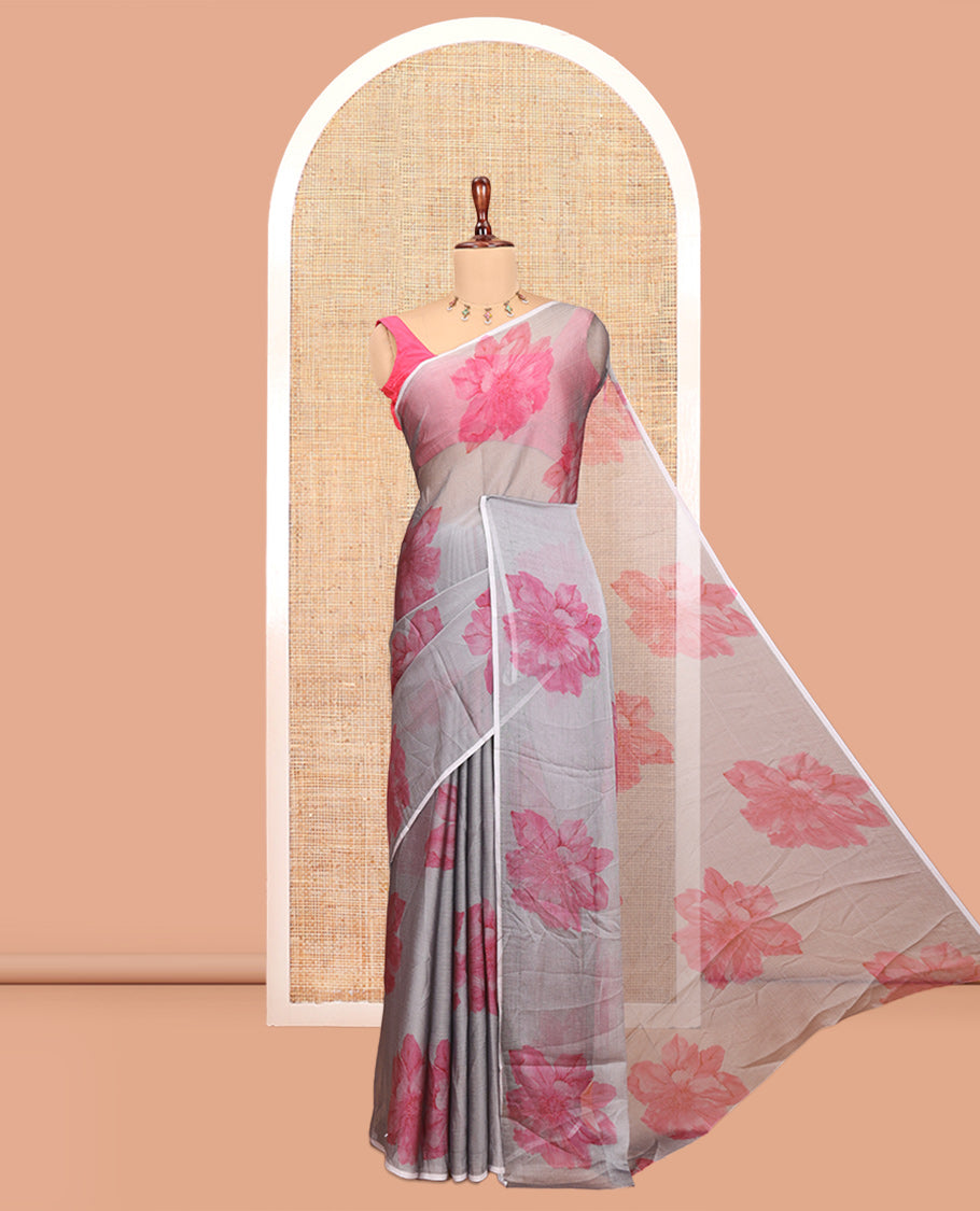 Borderless Grey Rangoli Chiffon Saree
