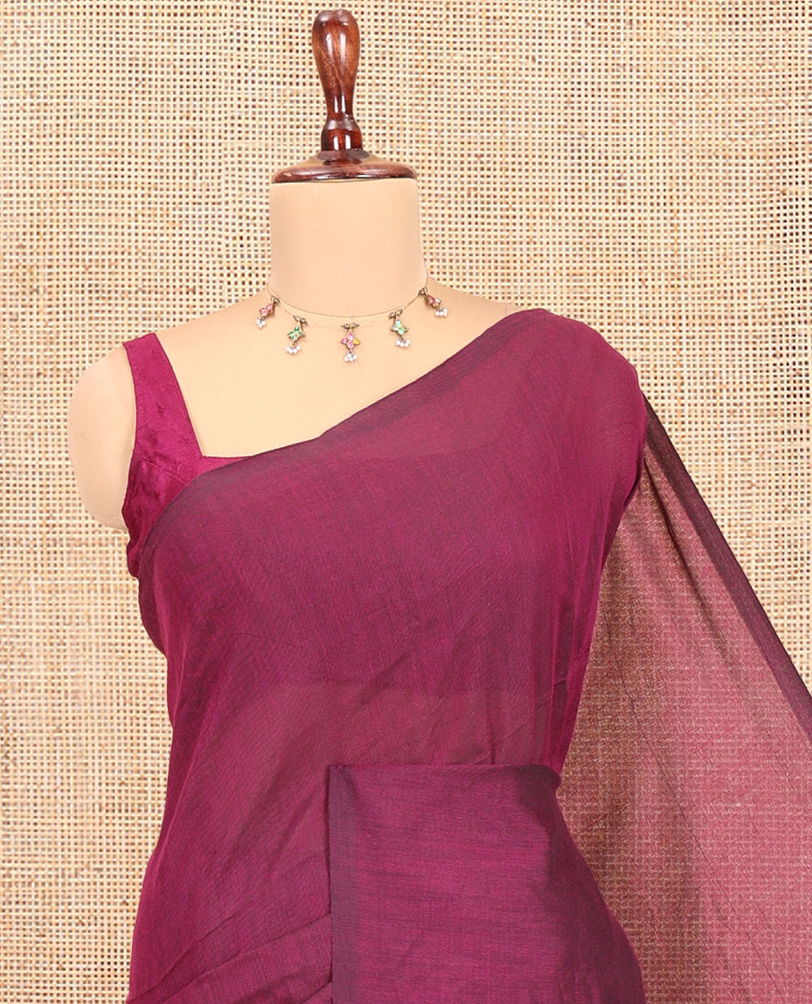 Borderless Purple Plain Khadi Cotton Saree