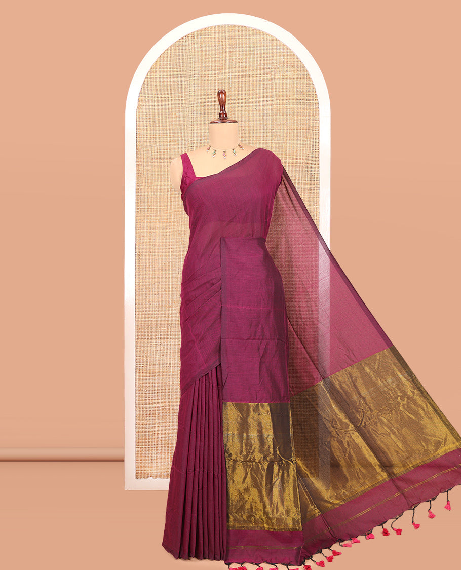 Borderless Purple Plain Khadi Cotton Saree