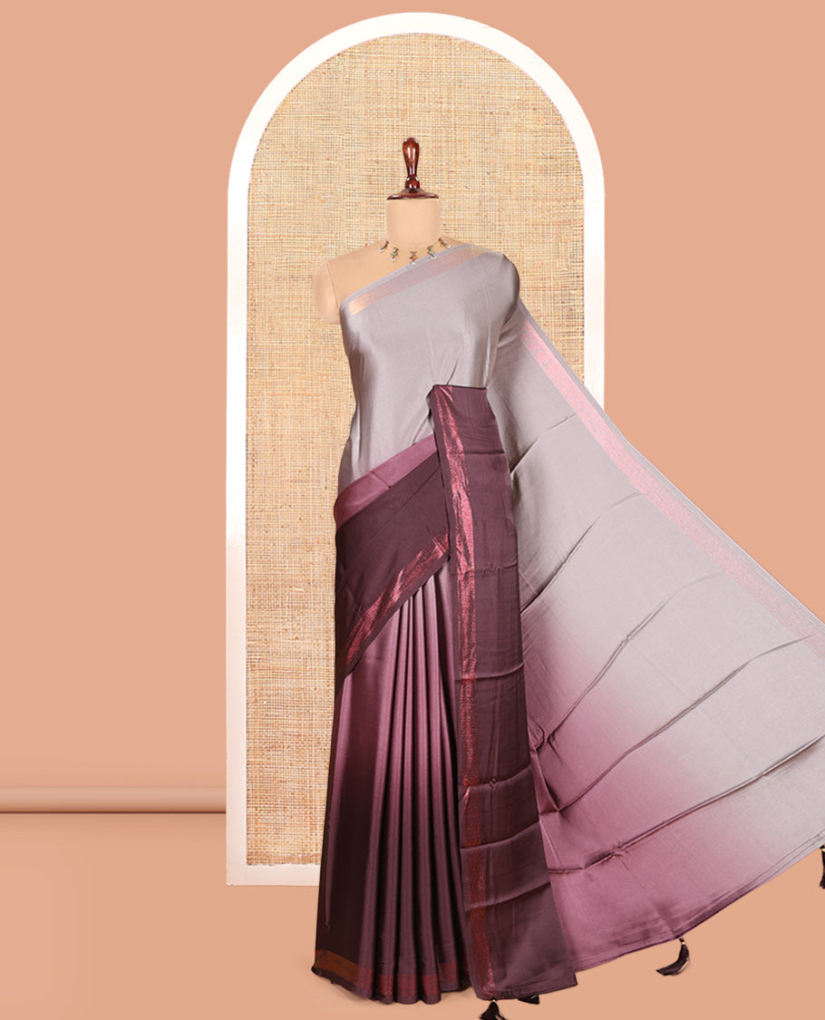 Lavender Mist-Grape Plain Ombre-Style Satin Crepe Saree