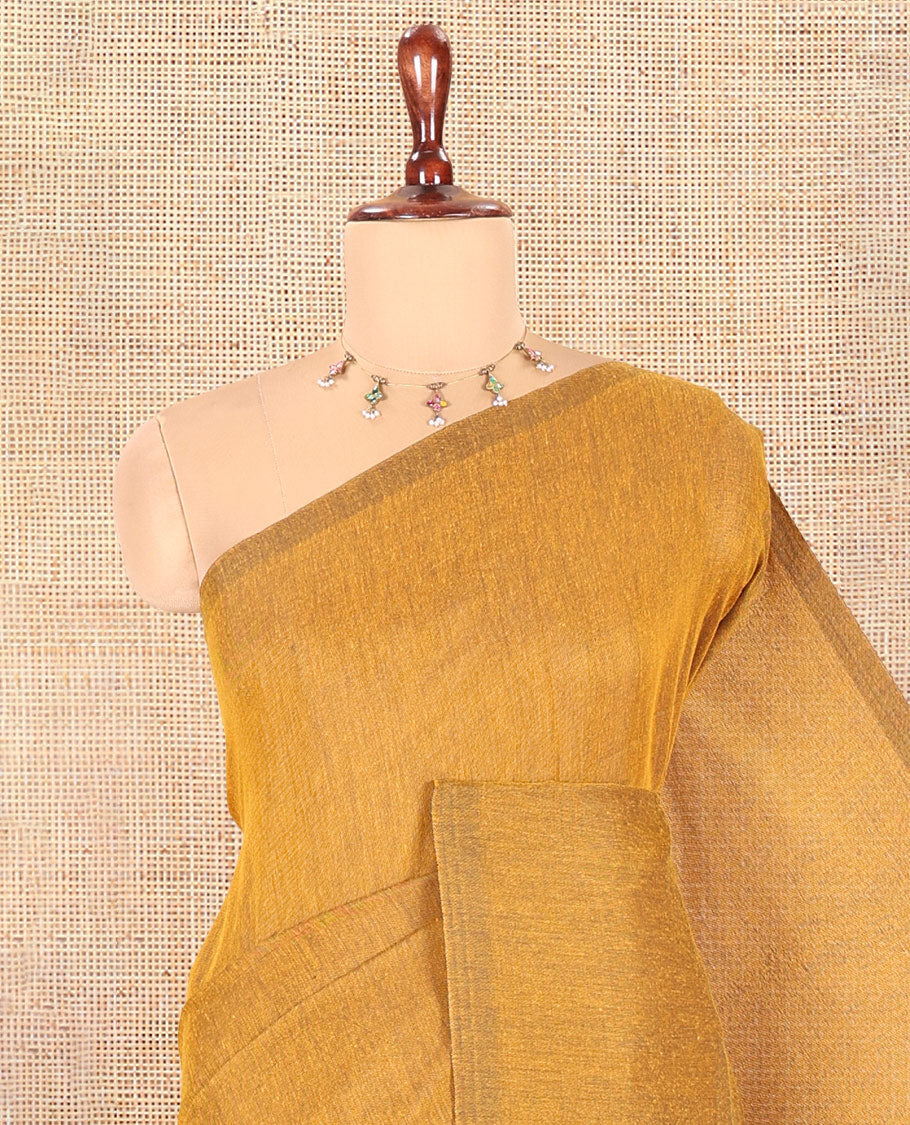 Borderless Mustard Plain Khadi Cotton Saree