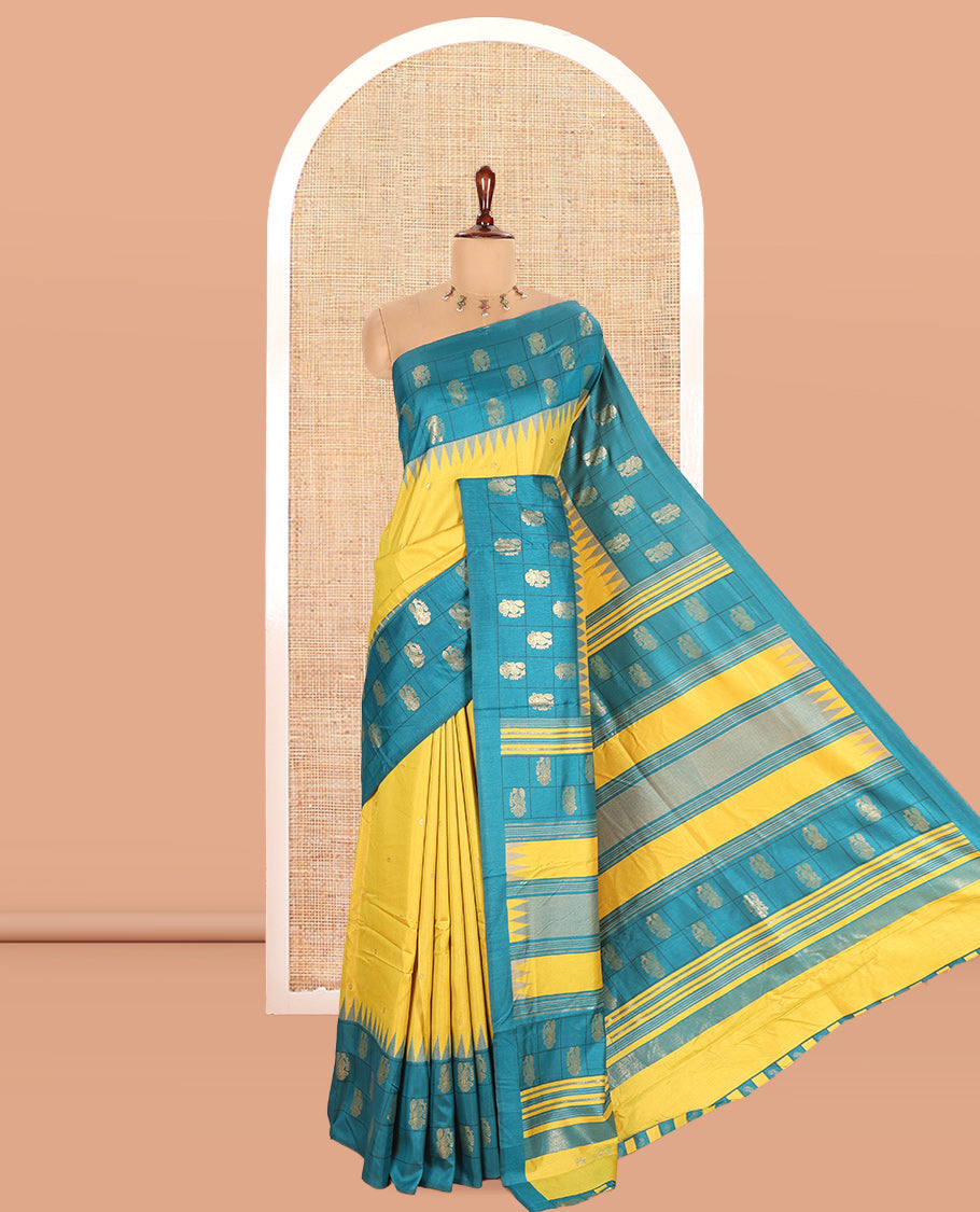 Lemon Yellow Dola Tussar Saree