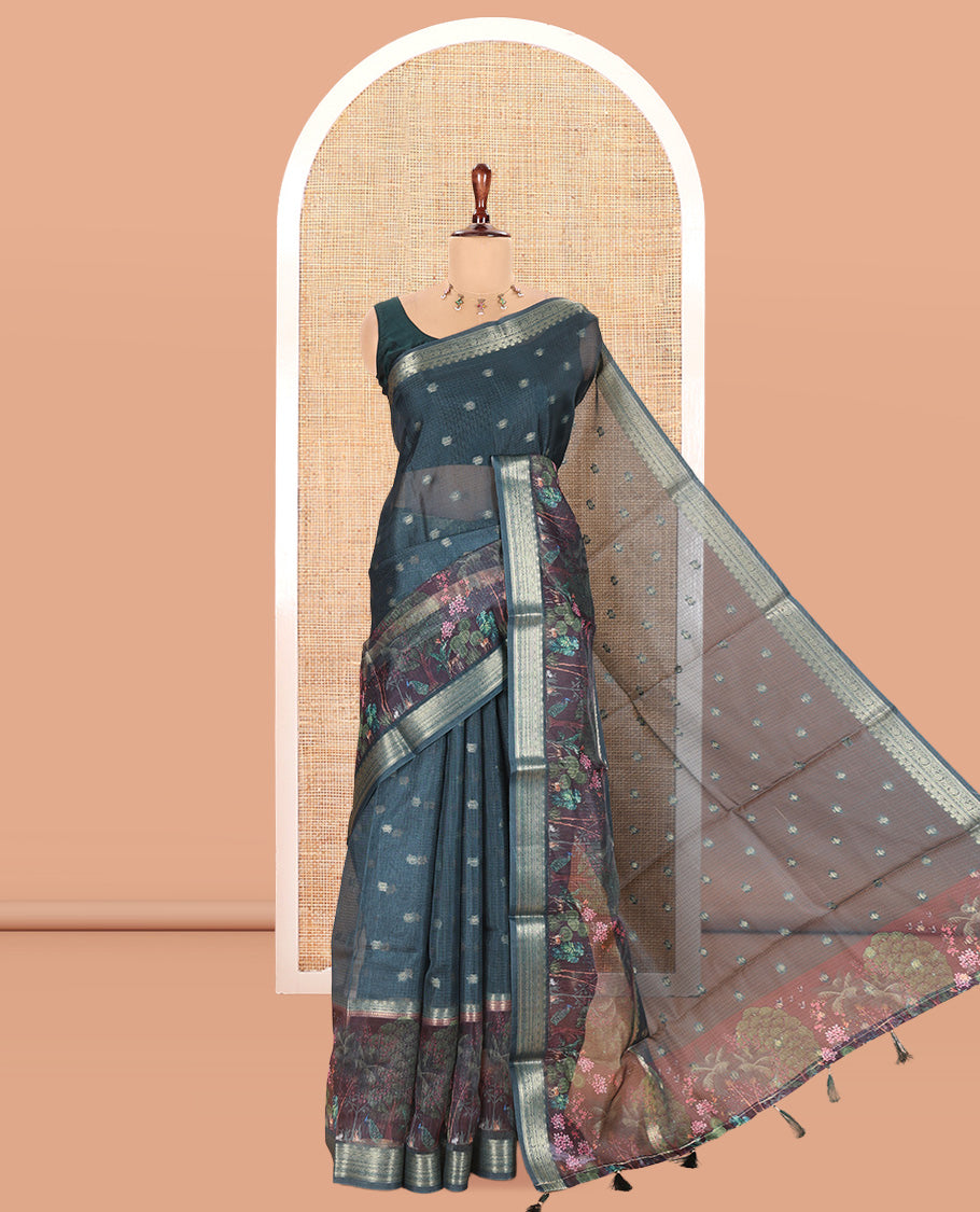 Peacock Green Kota Chex Saree