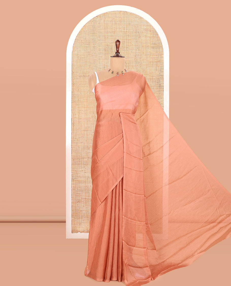 Borderless Rust Plain Rangoli Chiffon Saree