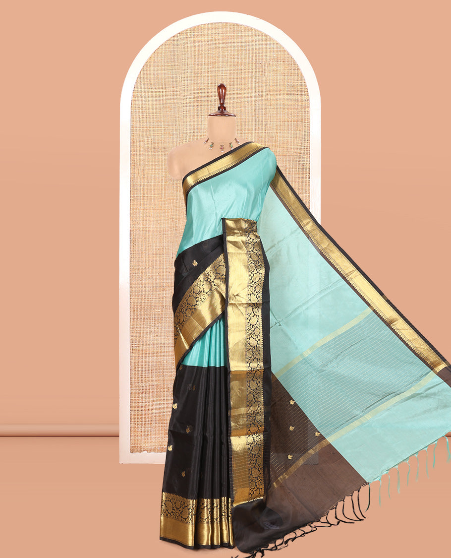 Sea Green-Black Semi-Katan Silk Saree