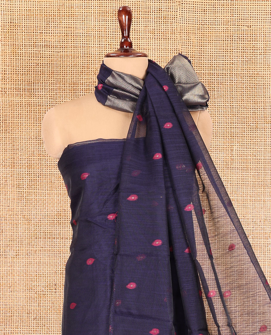 Blue Semi-Linen Material Churidar, Delicately Woven with Thread Buttas Skirt, a Plain Bottom, and a Thread Buttas Dupatta