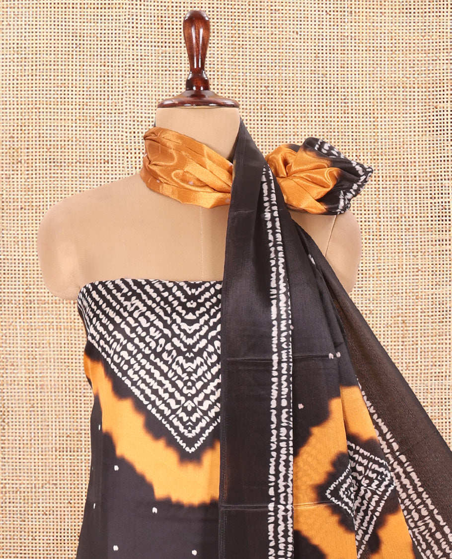 Mustard-Black Satin Crepe Material Chudidar Set