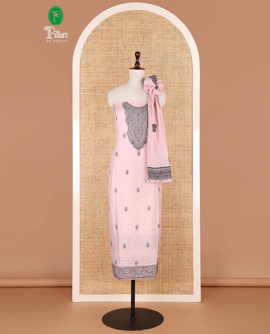 light lavender warp weaving, butta design modal chanderi chudidhar material top with cotton material pant & warp weaving, butta design dupatta