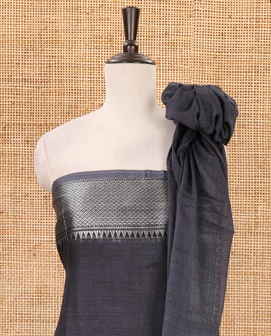 Dark grey material chudidar set,traditional zari border mercerized cotton top, matching mercerized cotton bottom & traditional border dupatta