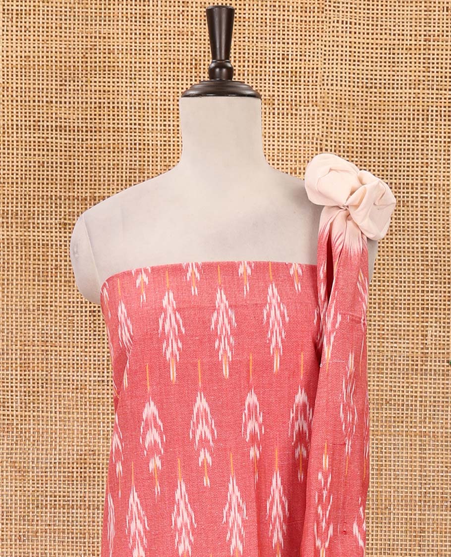 Pink material chudidar set, unique pochampally ikkat buttas printed pure cotton top, contrast cotton bottom & pochampally ikkat printed dupatta