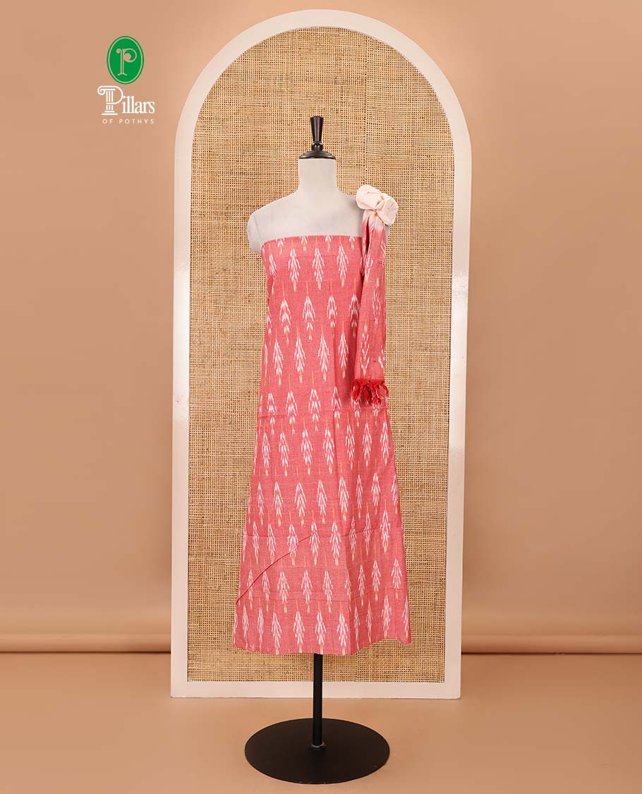 Pink material chudidar set, unique pochampally ikkat buttas printed pure cotton top, contrast cotton bottom & pochampally ikkat printed dupatta