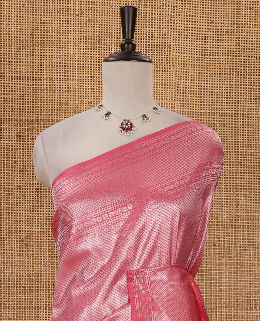 Pink stripes zari jacquard softy saree with temple traditional zari border, rich pallu & matching zari blouse