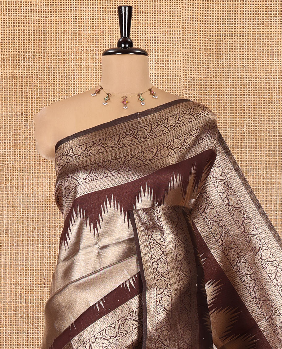 Brown Litchi Saree Features Tissue-Zari Weave, a Temple Kodi Visiry Border, Grand Pallu and a Matching Blouse