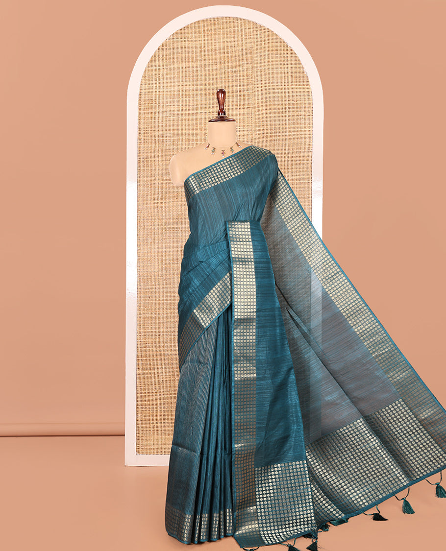Rama Fancy Tussar Saree, Polka Dotted Border, a Floral Printed Blouse, Matching Blouse