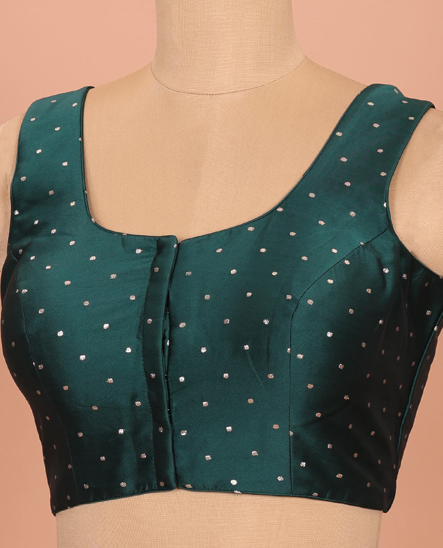 Forest green glitter dotted front and back round necked sleeveless readymade blouse