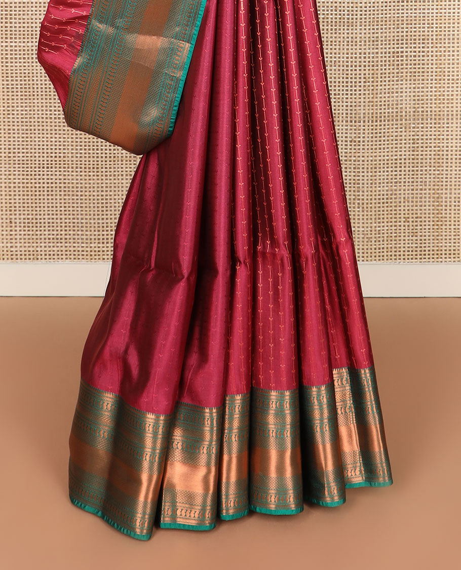 Maroon zari design soft silk saree, contrast traditional design zari border, and traditional design pallu