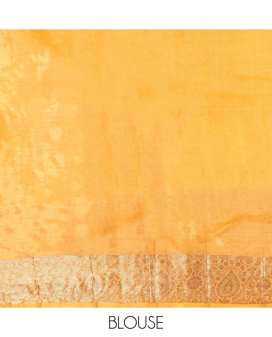 Orange floral motifs tussar silk saree with self floral design border & floral design pallu