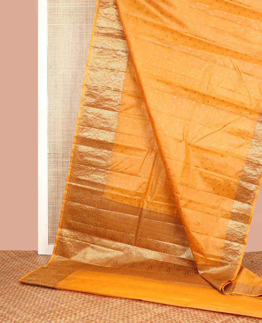 Orange floral motifs tussar silk saree with self floral design border & floral design pallu
